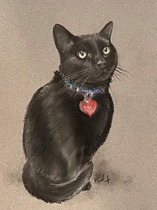 Pastel drawing of a black cat